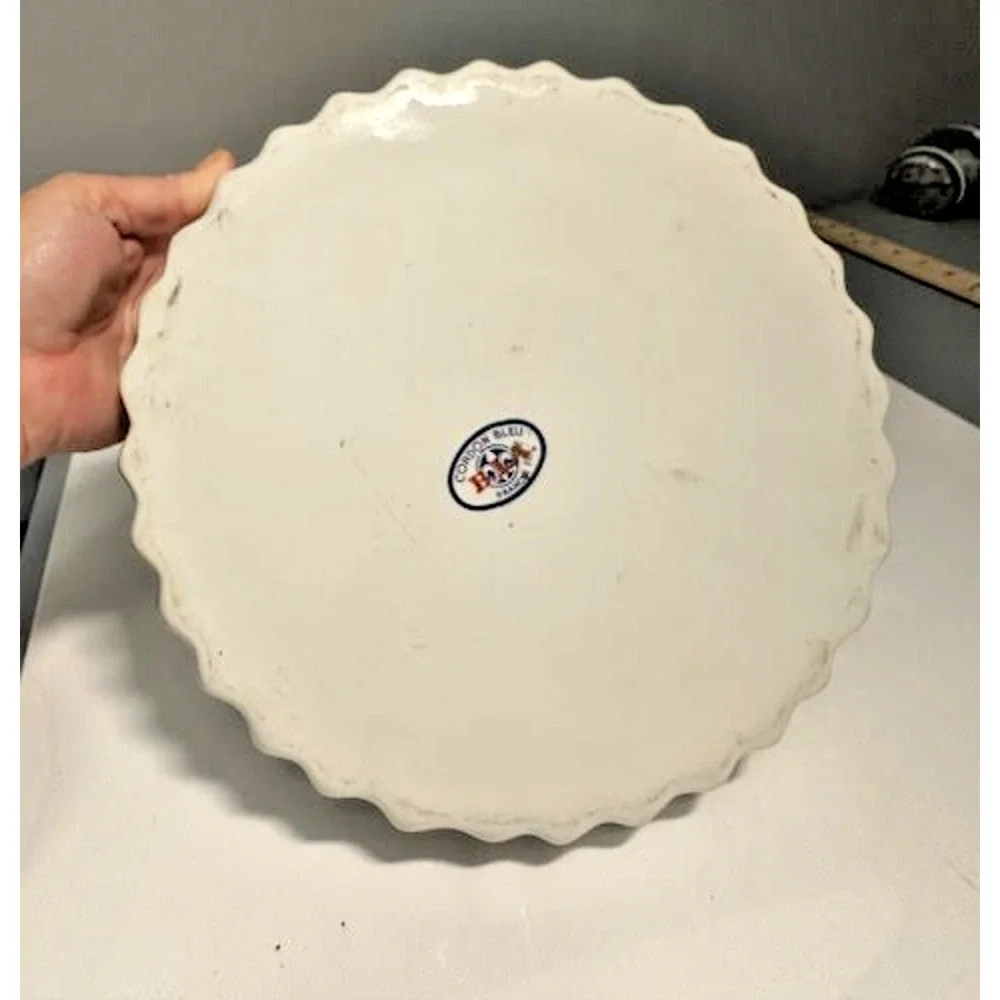 Cordon Bleu France Porcelain Quiche Tart Dish Floral Scalloped 10 Inch Round